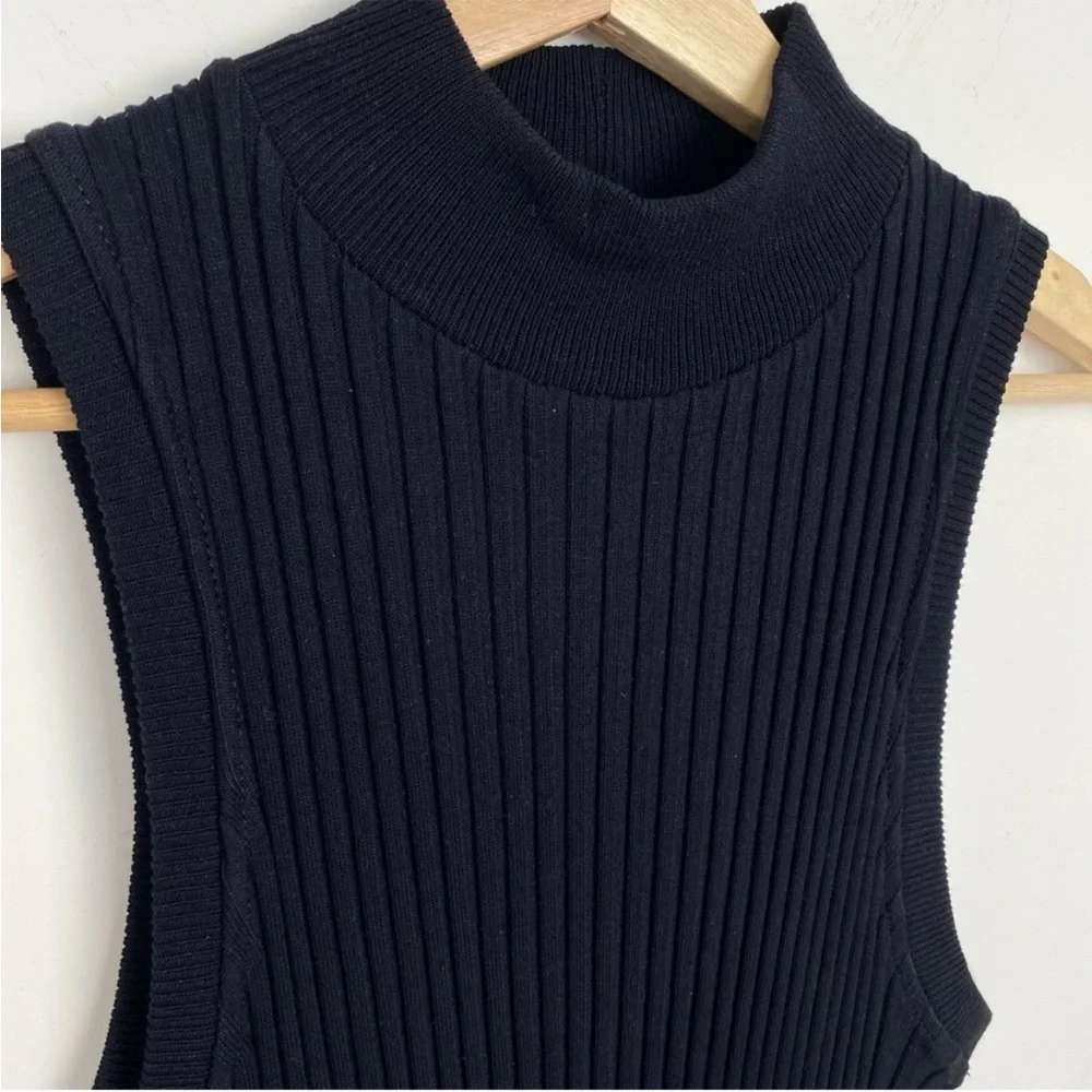 ZARA NWT Form Fitting Mock Neck Rib Knit Midi Dress, Black, Size XS-S - Picture 6 of 11